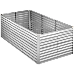 VEVOR Galvanized Raised Garden Bed, 8 x 4 x 3 ft, Rectangular Metal Planter Box Kit Outdoor, Bottomless Elevated Planting Box with Gloves, Rustproof Alu-Zinc, for Growing Flowers Vegetables, Silver