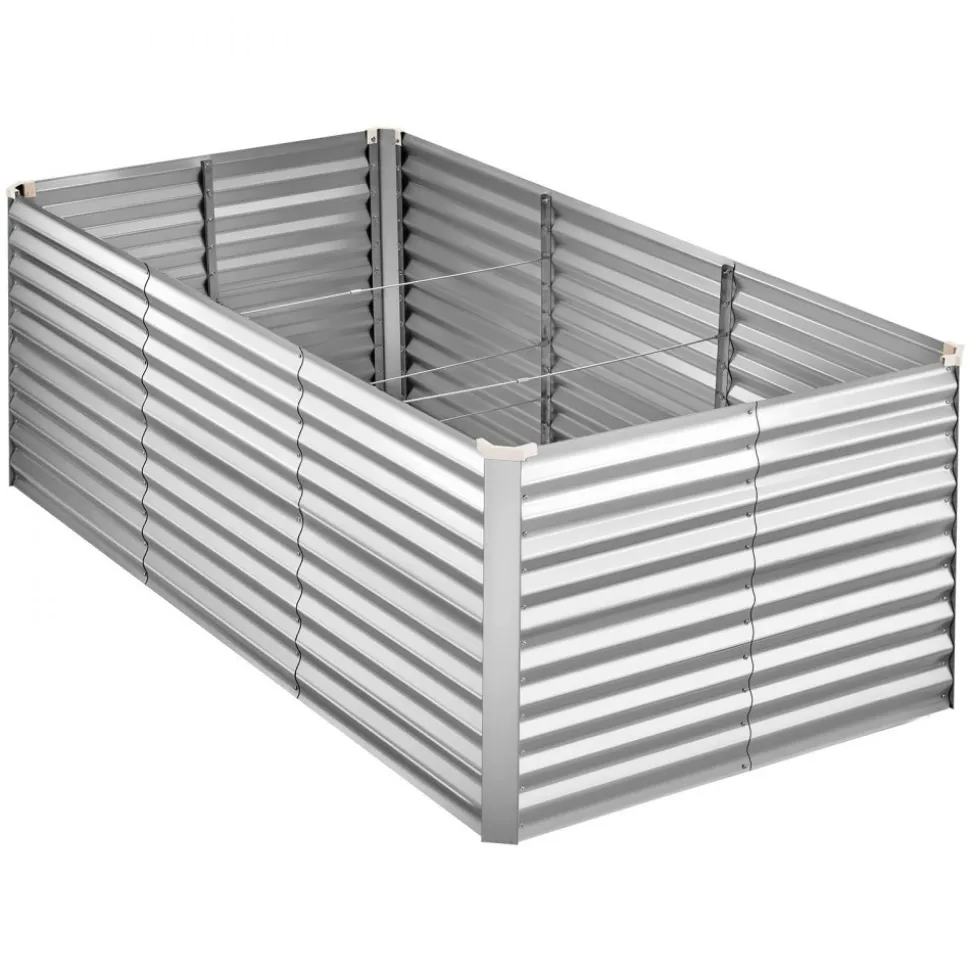 VEVOR Galvanized Raised Garden Bed, 8 x 4 x 3 ft, Rectangular Metal Planter Box Kit Outdoor, Bottomless Elevated Planting Box with Gloves, Rustproof Alu-Zinc, for Growing Flowers Vegetables, Silver