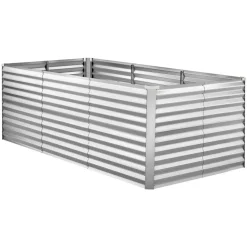 VEVOR Galvanized Raised Garden Bed, 8 x 4 x 3 ft, Rectangular Metal Planter Box Kit Outdoor, Bottomless Elevated Planting Box with Gloves, Rustproof Alu-Zinc, for Growing Flowers Vegetables, Silver