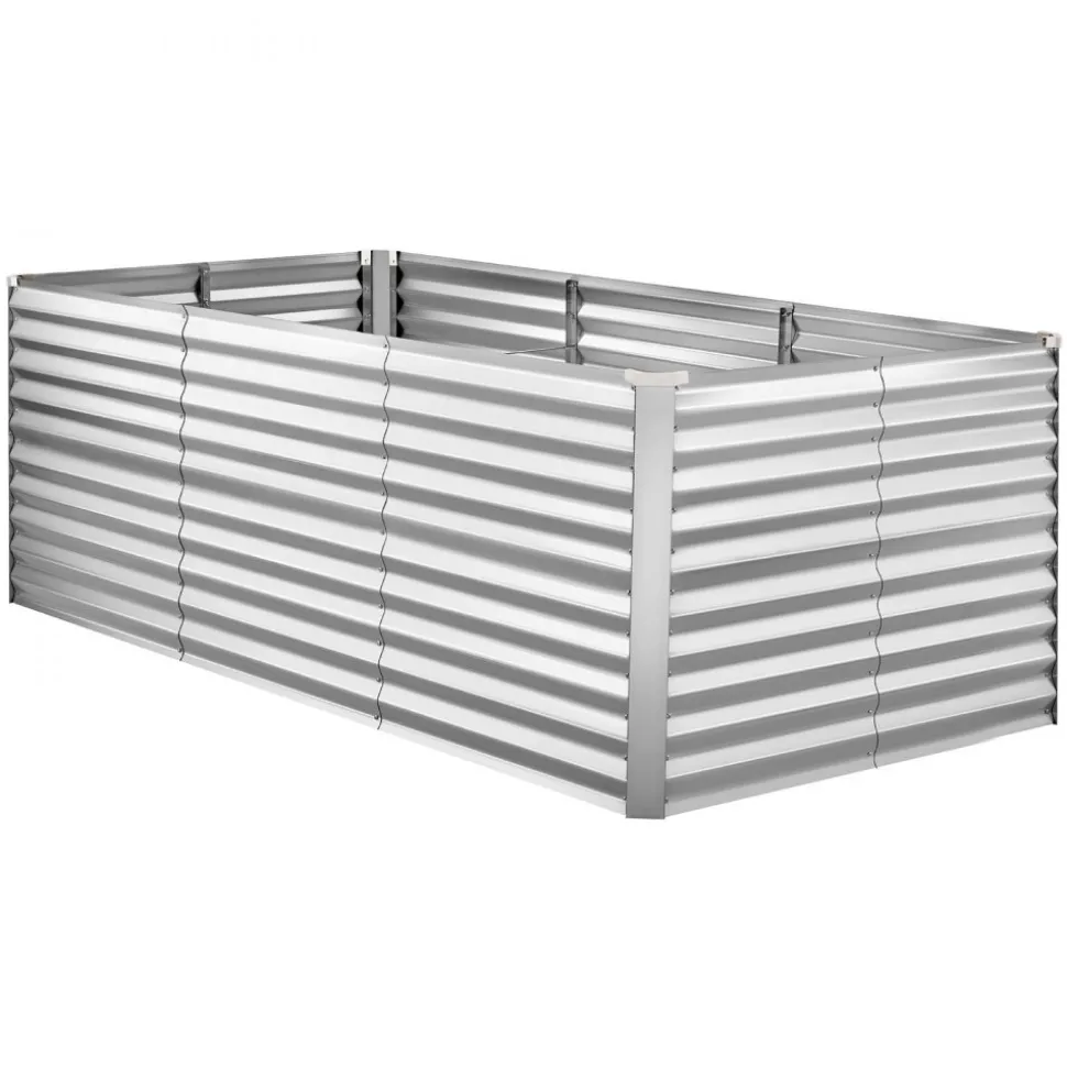 VEVOR Galvanized Raised Garden Bed, 8 x 4 x 3 ft, Rectangular Metal Planter Box Kit Outdoor, Bottomless Elevated Planting Box with Gloves, Rustproof Alu-Zinc, for Growing Flowers Vegetables, Silver