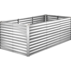 VEVOR Galvanized Raised Garden Bed, 8 x 4 x 3 ft, Rectangular Metal Planter Box Kit Outdoor, Bottomless Elevated Planting Box with Gloves, Rustproof Alu-Zinc, for Growing Flowers Vegetables, Silver