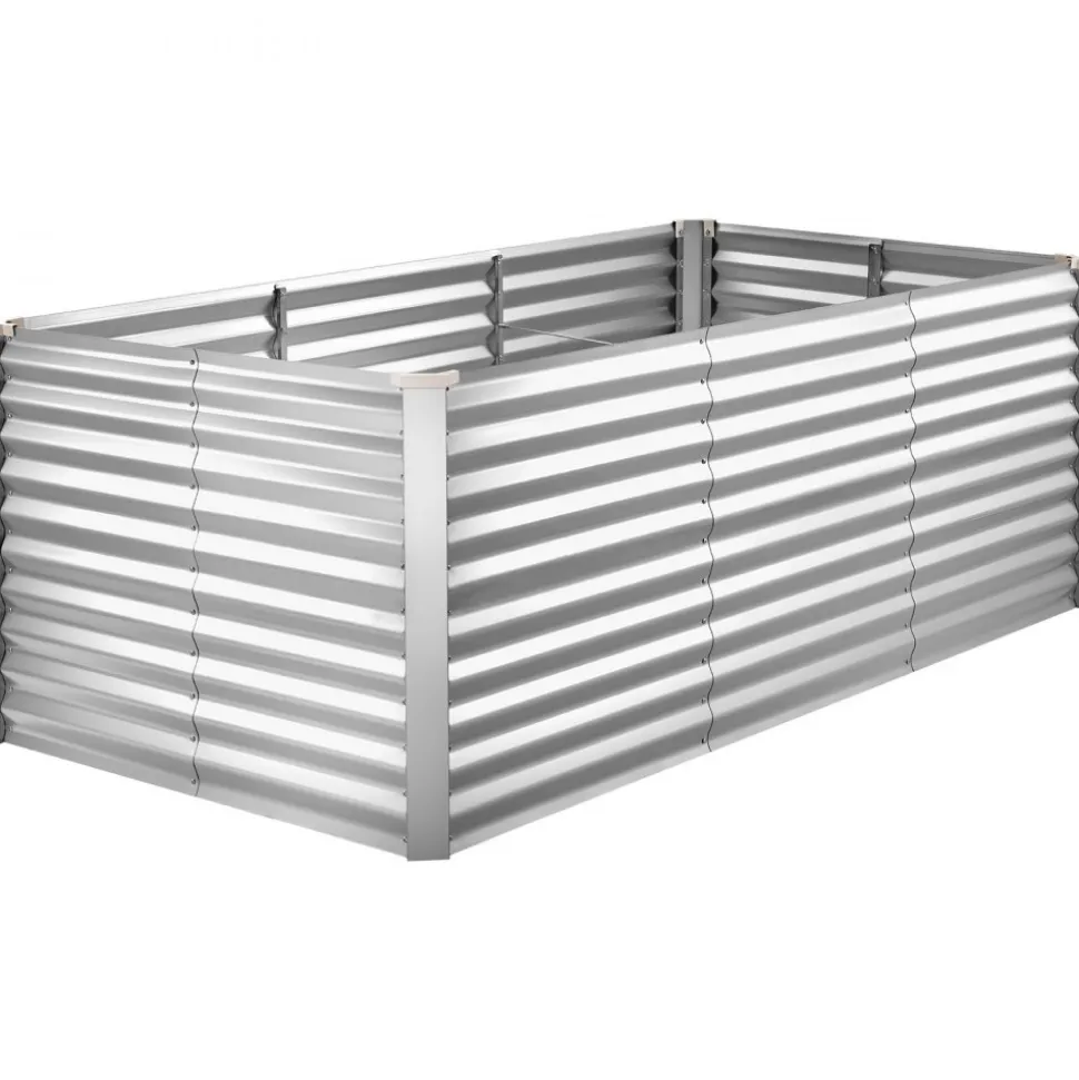 VEVOR Galvanized Raised Garden Bed, 8 x 4 x 3 ft, Rectangular Metal Planter Box Kit Outdoor, Bottomless Elevated Planting Box with Gloves, Rustproof Alu-Zinc, for Growing Flowers Vegetables, Silver