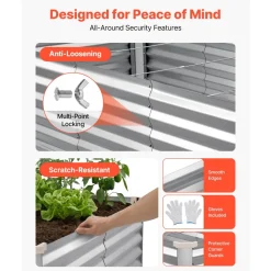 VEVOR Galvanized Raised Garden Bed, 8 x 4 x 2 ft, Rectangular Metal Planter Box Kit Outdoor, Bottomless Elevated Planting Box with Gloves, Rustproof Alu-Zinc, for Growing Flowers Vegetables, Silver