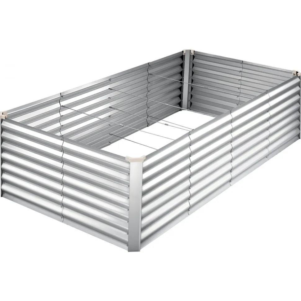 VEVOR Galvanized Raised Garden Bed, 8 x 4 x 2 ft, Rectangular Metal Planter Box Kit Outdoor, Bottomless Elevated Planting Box with Gloves, Rustproof Alu-Zinc, for Growing Flowers Vegetables, Silver