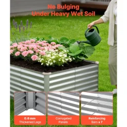 VEVOR Galvanized Raised Garden Bed, 8 x 4 x 2 ft, Rectangular Metal Planter Box Kit Outdoor, Bottomless Elevated Planting Box with Gloves, Rustproof Alu-Zinc, for Growing Flowers Vegetables, Silver