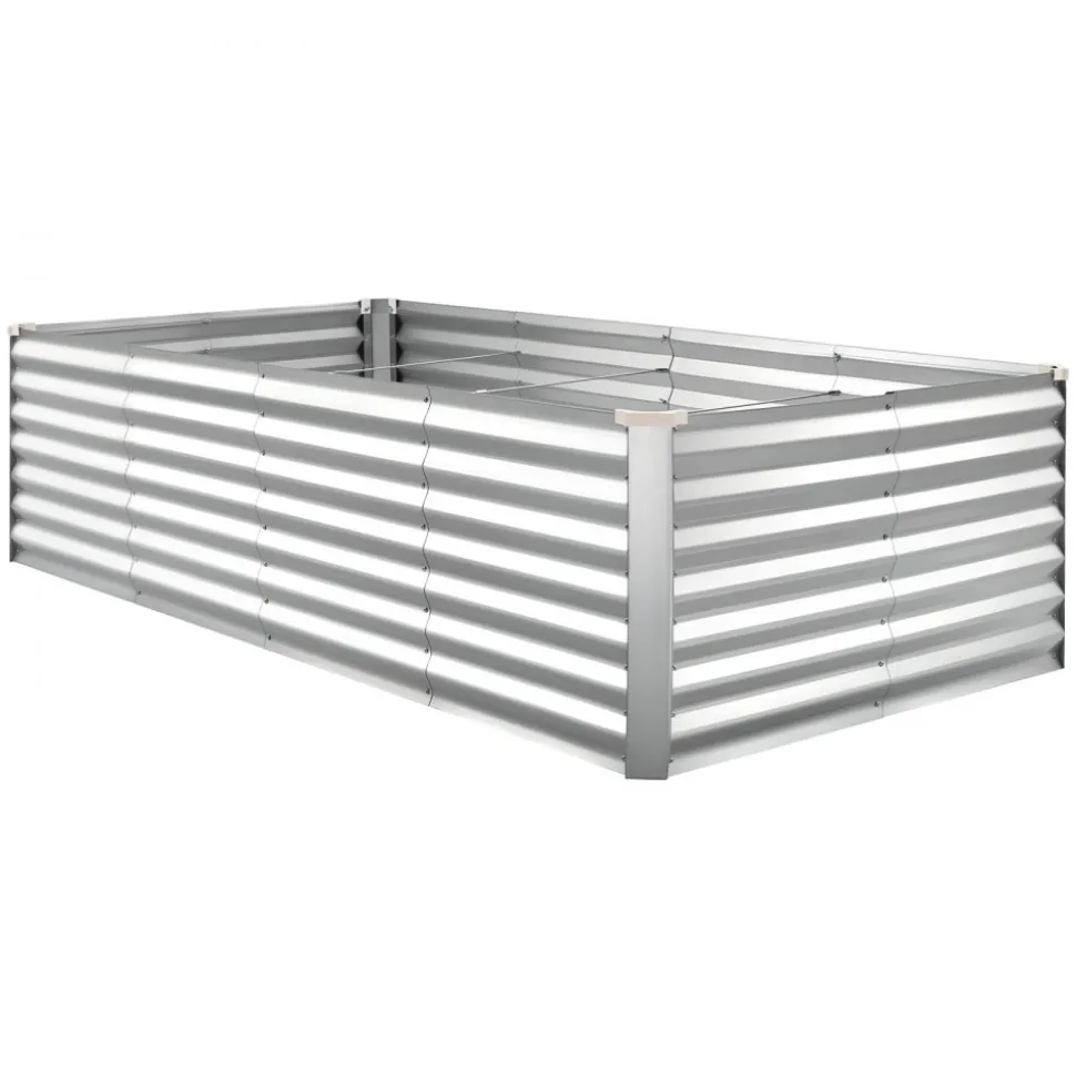 VEVOR Galvanized Raised Garden Bed, 8 x 4 x 2 ft, Rectangular Metal Planter Box Kit Outdoor, Bottomless Elevated Planting Box with Gloves, Rustproof Alu-Zinc, for Growing Flowers Vegetables, Silver