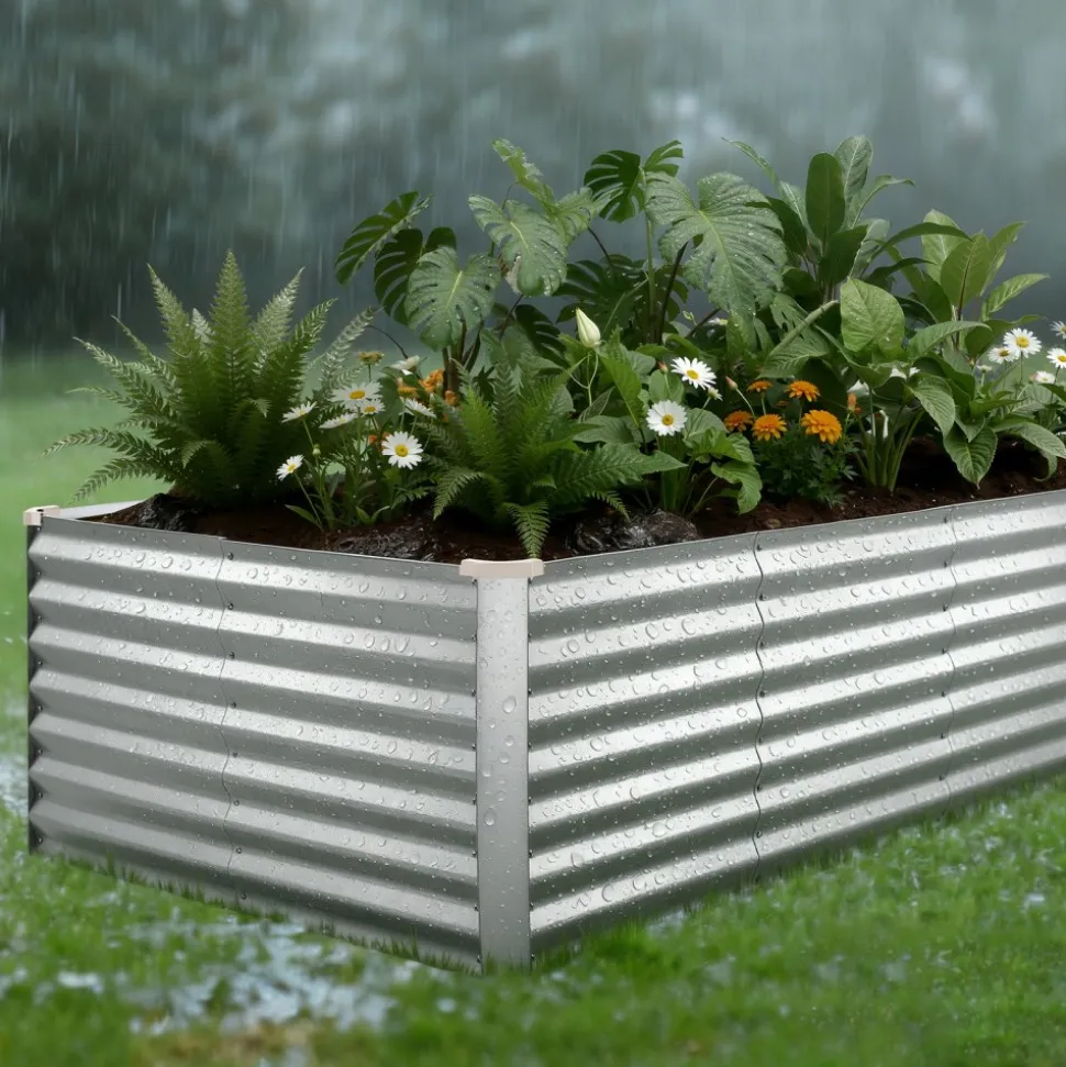 VEVOR Galvanized Raised Garden Bed, 8 x 4 x 2 ft, Rectangular Metal Planter Box Kit Outdoor, Bottomless Elevated Planting Box with Gloves, Rustproof Alu-Zinc, for Growing Flowers Vegetables, Silver