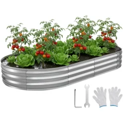 VEVOR Galvanized Raised Garden Bed, 6.67 x 3.35 x 1.51 ft, Rectangular Metal Planter Box Kit Outdoor, Rustproof Elevated Planting Box with Gloves, Alu-Zinc, for Growing Flowers Vegetables, Dark Green