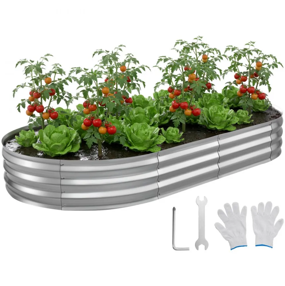 VEVOR Galvanized Raised Garden Bed, 6.67 x 3.35 x 1.51 ft, Rectangular Metal Planter Box Kit Outdoor, Rustproof Elevated Planting Box with Gloves, Alu-Zinc, for Growing Flowers Vegetables, Dark Green