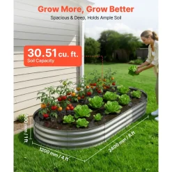 VEVOR Galvanized Raised Garden Bed, 6.67 x 3.35 x 1.51 ft, Rectangular Metal Planter Box Kit Outdoor, Rustproof Elevated Planting Box with Gloves, Alu-Zinc, for Growing Flowers Vegetables, Dark Green