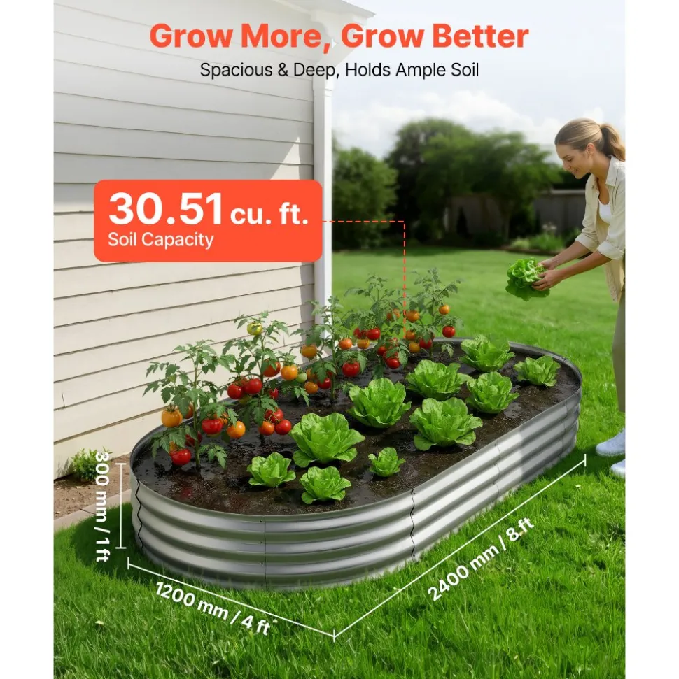 VEVOR Galvanized Raised Garden Bed, 6.67 x 3.35 x 1.51 ft, Rectangular Metal Planter Box Kit Outdoor, Rustproof Elevated Planting Box with Gloves, Alu-Zinc, for Growing Flowers Vegetables, Dark Green