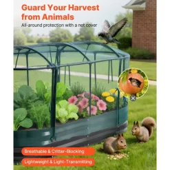 VEVOR Galvanized Raised Garden Bed, 6 x 3 x 1 ft, with Self Watering System and Mesh Cover, Oval Metal Planter Box Kit Outdoor, Rustproof Alu-Zinc, for Planting Flowers Fruits Vegetables, Dark Gray