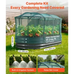 VEVOR Galvanized Raised Garden Bed, 6 x 3 x 1 ft, with Self Watering System and Mesh Cover, Oval Metal Planter Box Kit Outdoor, Rustproof Alu-Zinc, for Planting Flowers Fruits Vegetables, Dark Gray