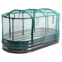 VEVOR Galvanized Raised Garden Bed, 6 x 3 x 1 ft, with Self Watering System and Mesh Cover, Oval Metal Planter Box Kit Outdoor, Rustproof Alu-Zinc, for Planting Flowers Fruits Vegetables, Dark Gray