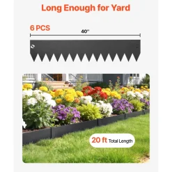 VEVOR Galvanized Steel Landscape Edging, 6-Pack 40 x 8 Inch Metal Edging for Landscaping with 6 Mounting Clips, Bendable Metal Garden Edge Border for Flower Bed, Yard Pathway, Black