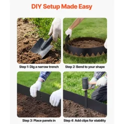 VEVOR Galvanized Steel Landscape Edging, 6-Pack 40 x 8 Inch Metal Edging for Landscaping with 6 Mounting Clips, Bendable Metal Garden Edge Border for Flower Bed, Yard Pathway, Black