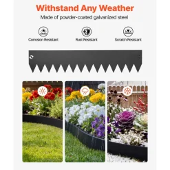 VEVOR Galvanized Steel Landscape Edging, 6-Pack 40 x 8 Inch Metal Edging for Landscaping with 6 Mounting Clips, Bendable Metal Garden Edge Border for Flower Bed, Yard Pathway, Black