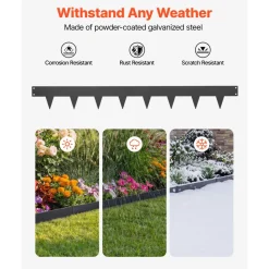 VEVOR Galvanized Steel Landscape Edging, 10-Pack 40 x 4.5 Inch Metal Edging for Landscaping with 11 Mounting Clips, Heavy Duty Metal Garden Edge Border for Flower Bed, Yard Pathway, Black