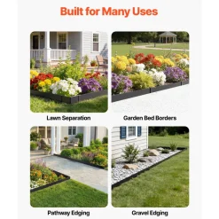 VEVOR Galvanized Steel Landscape Edging, 10-Pack 40 x 4.5 Inch Metal Edging for Landscaping with 11 Mounting Clips, Heavy Duty Metal Garden Edge Border for Flower Bed, Yard Pathway, Black