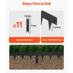 VEVOR Galvanized Steel Landscape Edging, 10-Pack 40 x 4.5 Inch Metal Edging for Landscaping with 11 Mounting Clips, Heavy Duty Metal Garden Edge Border for Flower Bed, Yard Pathway, Black