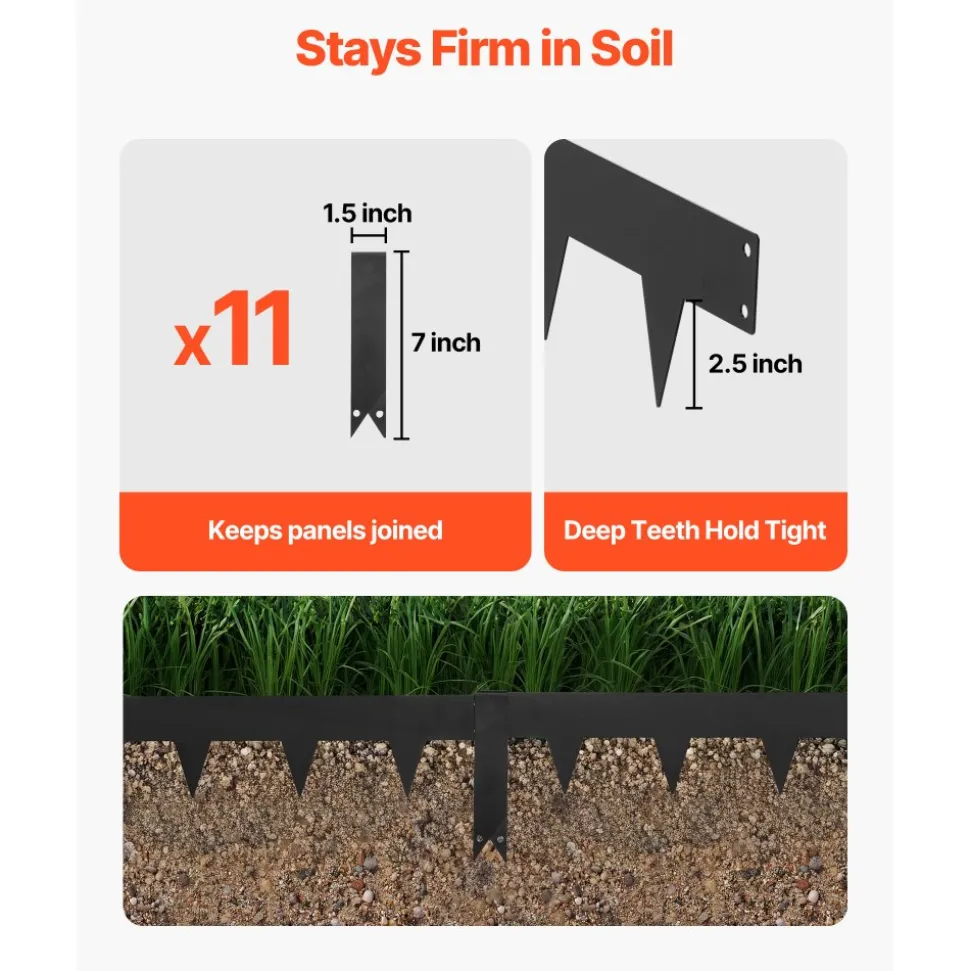 VEVOR Galvanized Steel Landscape Edging, 10-Pack 40 x 4.5 Inch Metal Edging for Landscaping with 11 Mounting Clips, Heavy Duty Metal Garden Edge Border for Flower Bed, Yard Pathway, Black