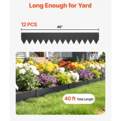 VEVOR Galvanized Steel Landscape Edging, 12-Pack 40 x 6 Inch Metal Edging for Landscaping with 14 Mounting Clips, Heavy Duty Metal Garden Edge Border for Flower Bed, Yard Pathway, Black