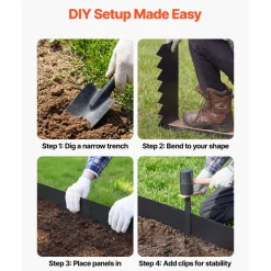 VEVOR Galvanized Steel Landscape Edging, 12-Pack 40 x 8 Inch Metal Edging for Landscaping with 14 Mounting Clips, Heavy Duty Metal Garden Edge Border for Flower Bed, Yard Pathway, Black