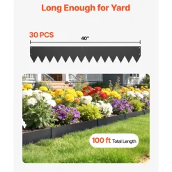 VEVOR Galvanized Steel Landscape Edging, 30-Pack 40 x 6 Inch Metal Edging for Landscaping with 32 Mounting Clips, Heavy Duty Metal Garden Edge Border for Flower Bed, Yard Pathway, Black