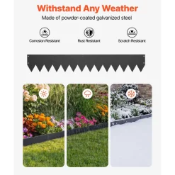 VEVOR Galvanized Steel Landscape Edging, 30-Pack 40 x 6 Inch Metal Edging for Landscaping with 32 Mounting Clips, Heavy Duty Metal Garden Edge Border for Flower Bed, Yard Pathway, Black