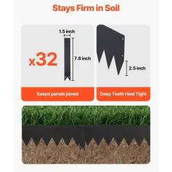 VEVOR Galvanized Steel Landscape Edging, 30-Pack 40 x 6 Inch Metal Edging for Landscaping with 32 Mounting Clips, Heavy Duty Metal Garden Edge Border for Flower Bed, Yard Pathway, Black