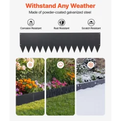 VEVOR Galvanized Steel Landscape Edging, 6-Pack 40 x 10 Inch Metal Edging for Landscaping with 8 Mounting Clips, Heavy Duty Metal Garden Edge Border for Flower Bed, Yard Pathway, Black