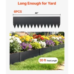 VEVOR Galvanized Steel Landscape Edging, 6-Pack 40 x 10 Inch Metal Edging for Landscaping with 8 Mounting Clips, Heavy Duty Metal Garden Edge Border for Flower Bed, Yard Pathway, Black