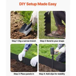 VEVOR Galvanized Steel Landscape Edging, 6-Pack 40 x 10 Inch Metal Edging for Landscaping with 8 Mounting Clips, Heavy Duty Metal Garden Edge Border for Flower Bed, Yard Pathway, Black