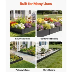 VEVOR Galvanized Steel Landscape Edging, 6-Pack 40 x 10 Inch Metal Edging for Landscaping with 8 Mounting Clips, Heavy Duty Metal Garden Edge Border for Flower Bed, Yard Pathway, Black