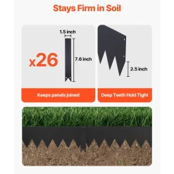 VEVOR Galvanized Steel Landscape Edging, 24-Pack 40 x 6 Inch Metal Edging for Landscaping with 26 Mounting Clips, Heavy Duty Metal Garden Edge Border for Flower Bed, Yard Pathway, Black