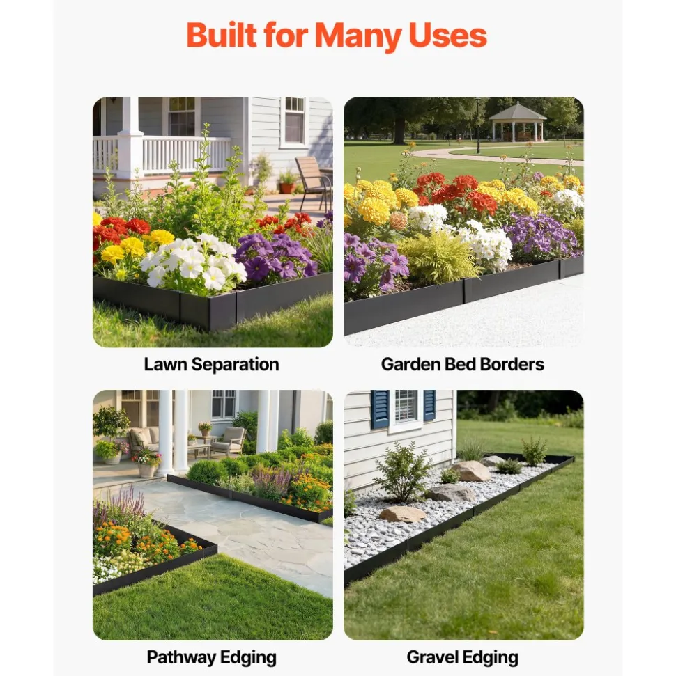 VEVOR Galvanized Steel Landscape Edging, 24-Pack 40 x 6 Inch Metal Edging for Landscaping with 26 Mounting Clips, Heavy Duty Metal Garden Edge Border for Flower Bed, Yard Pathway, Black