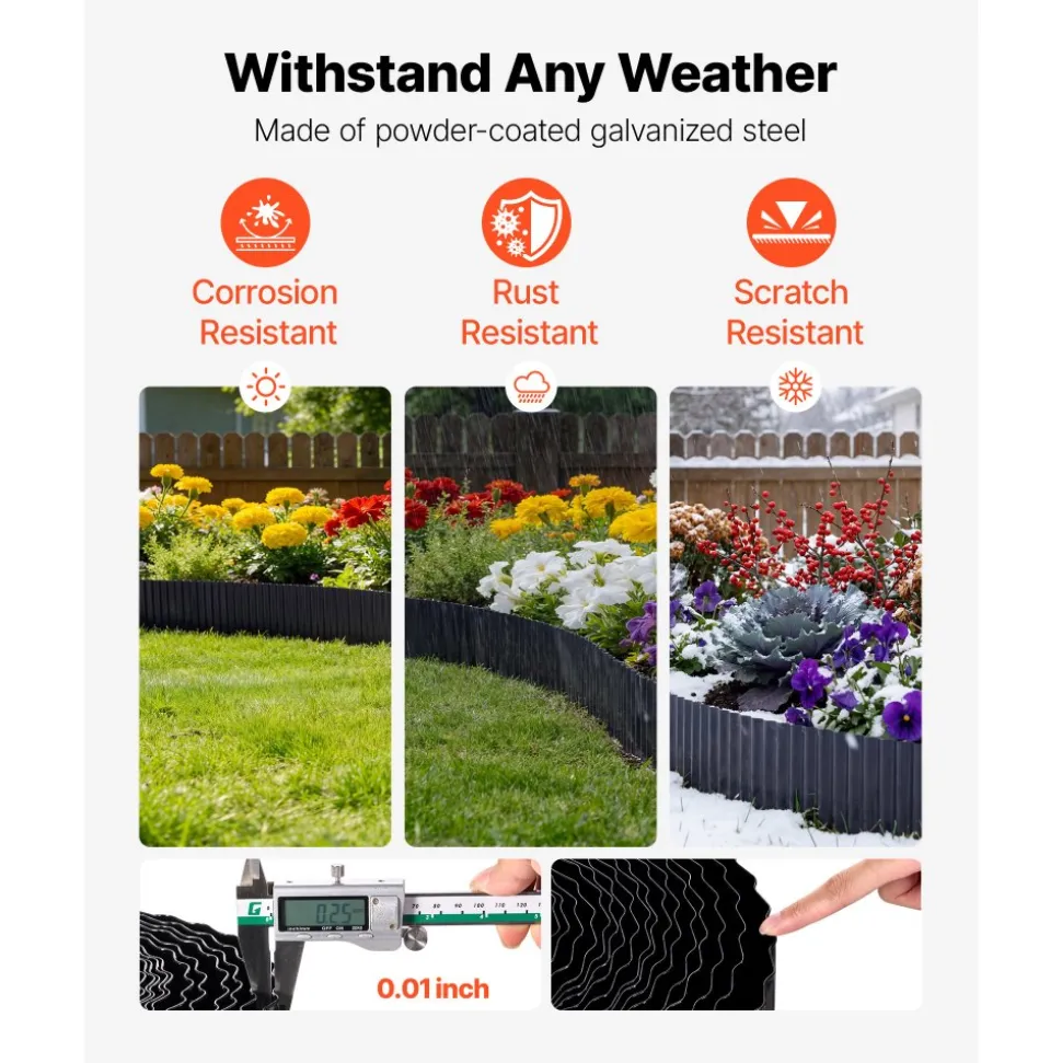 VEVOR Galvanized Steel Landscape Edging, 40 ft x 12 in Metal Edging for Landscaping with Gloves, Easy-to-Install Bendable Metal Strips, Heavy Duty Metal Garden Edge Border for Flower Bed, Yard Pathway