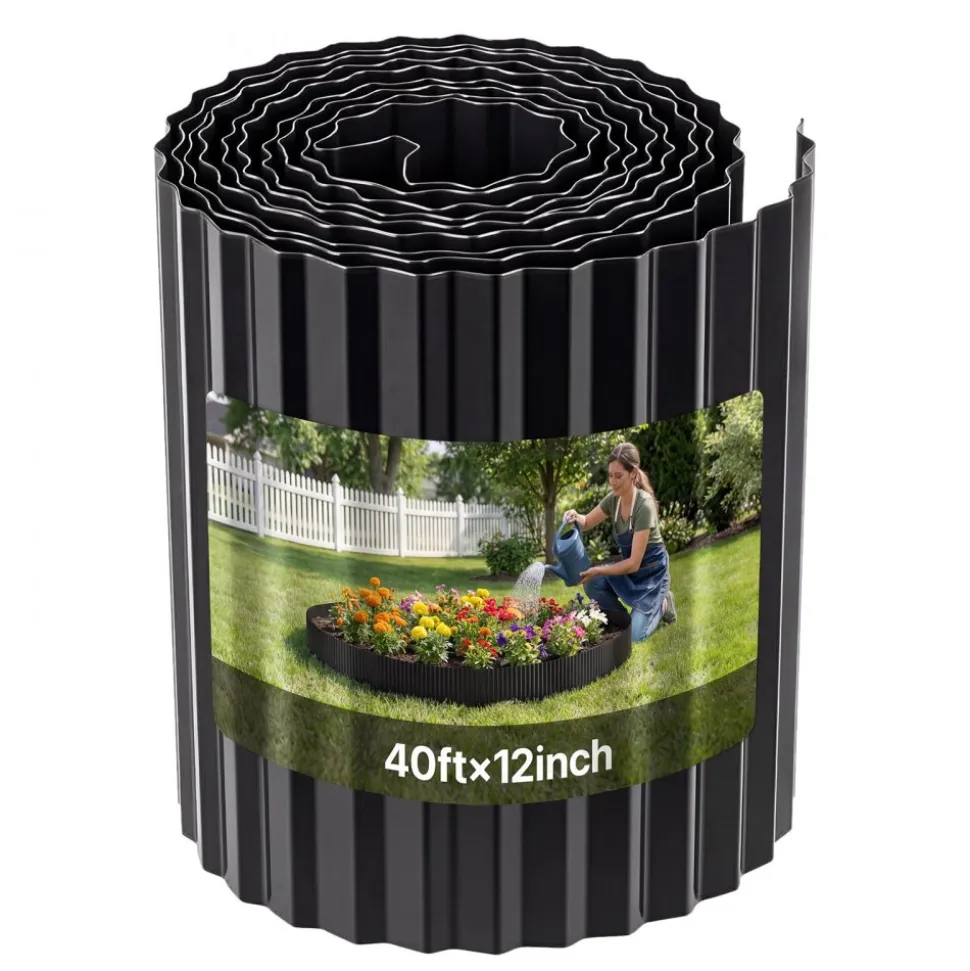VEVOR Galvanized Steel Landscape Edging, 40 ft x 12 in Metal Edging for Landscaping with Gloves, Easy-to-Install Bendable Metal Strips, Heavy Duty Metal Garden Edge Border for Flower Bed, Yard Pathway