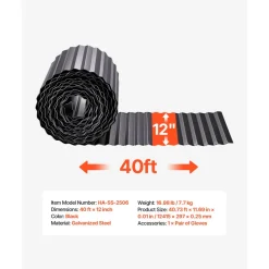 VEVOR Galvanized Steel Landscape Edging, 40 ft x 12 in Metal Edging for Landscaping with Gloves, Easy-to-Install Bendable Metal Strips, Heavy Duty Metal Garden Edge Border for Flower Bed, Yard Pathway