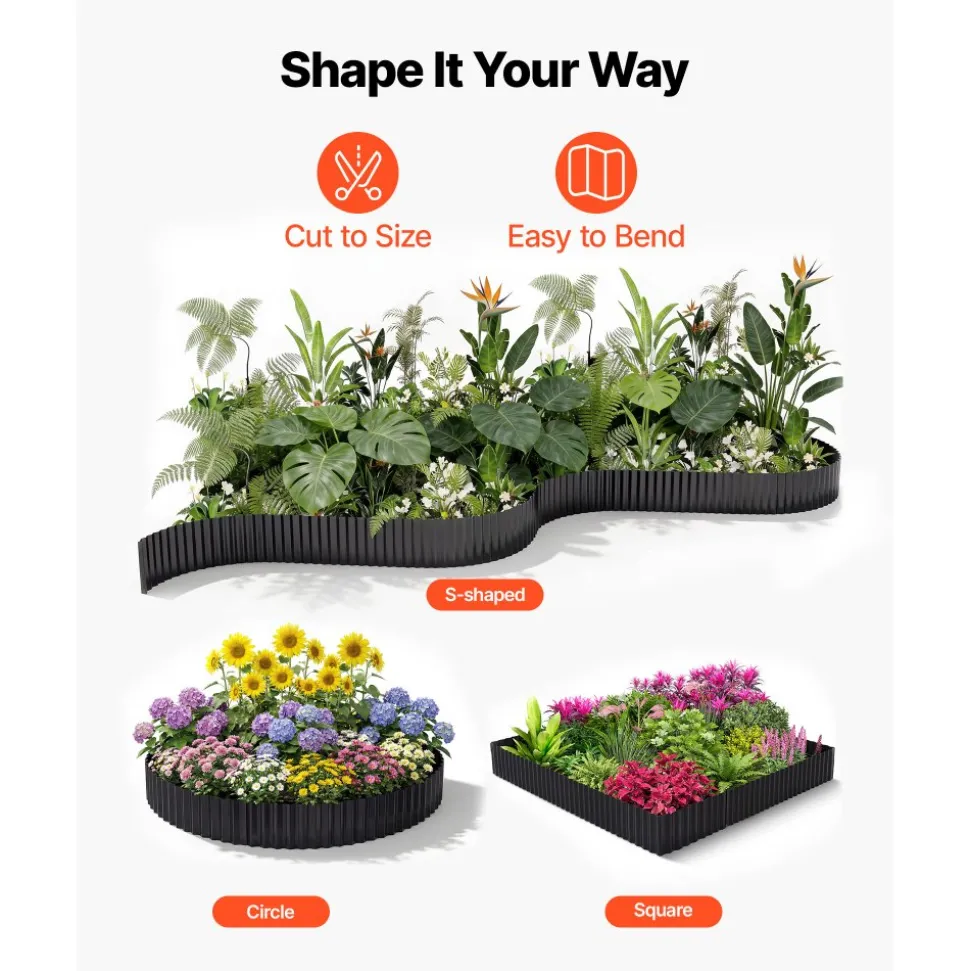 VEVOR Galvanized Steel Landscape Edging, 40 ft x 12 in Metal Edging for Landscaping with Gloves, Easy-to-Install Bendable Metal Strips, Heavy Duty Metal Garden Edge Border for Flower Bed, Yard Pathway