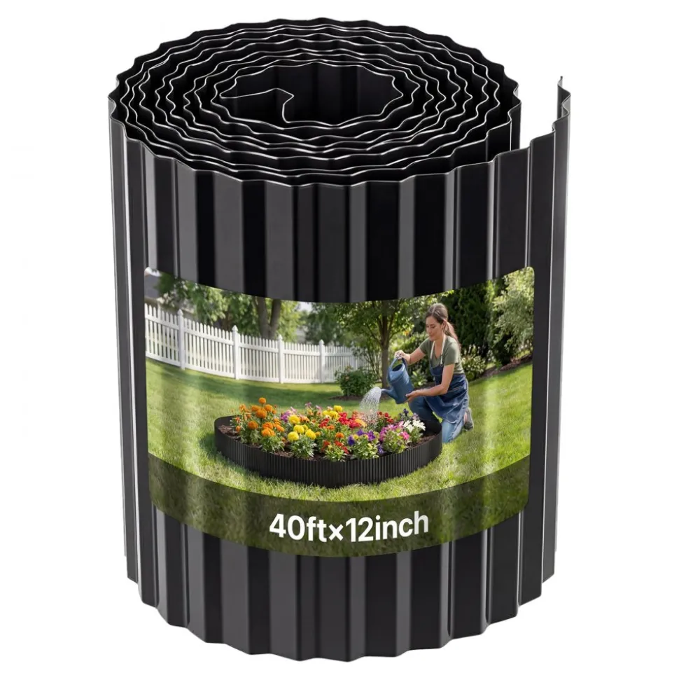 VEVOR Galvanized Steel Landscape Edging, 40 ft x 12 in Metal Edging for Landscaping with Gloves, Easy-to-Install Bendable Metal Strips, Heavy Duty Metal Garden Edge Border for Flower Bed, Yard Pathway