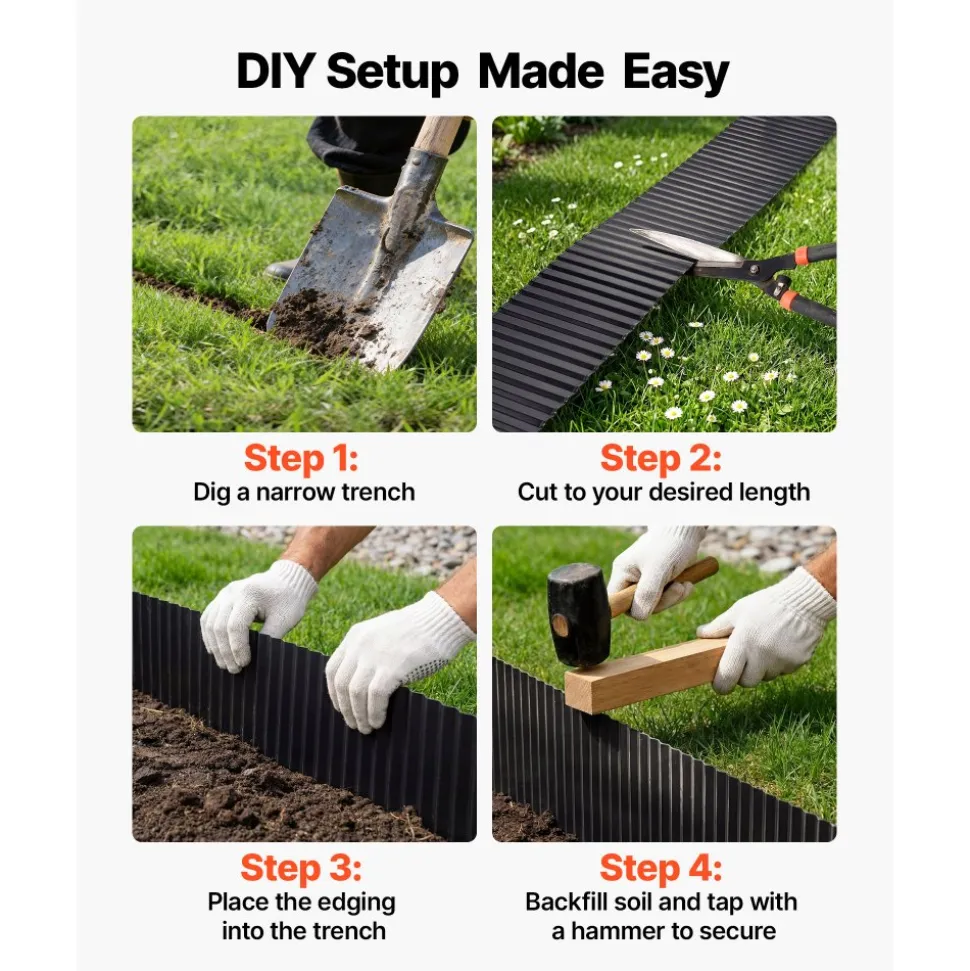 VEVOR Galvanized Steel Landscape Edging, 40 ft x 12 in Metal Edging for Landscaping with Gloves, Easy-to-Install Bendable Metal Strips, Heavy Duty Metal Garden Edge Border for Flower Bed, Yard Pathway