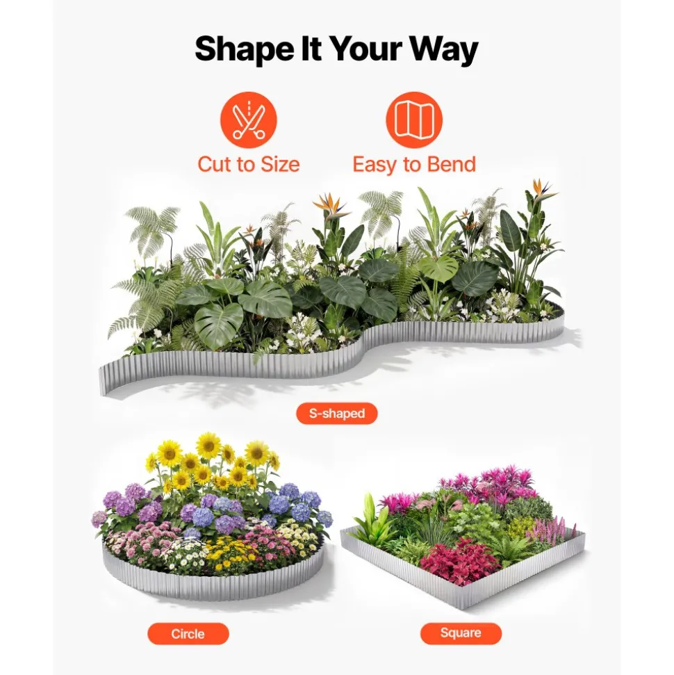 VEVOR Galvanized Steel Landscape Edging, 50 ft x 6 in Metal Edging for Landscaping with Gloves, Easy-to-Install Bendable Metal Strips, Heavy Duty Metal Garden Edge Border for Flower Bed, Yard Pathway
