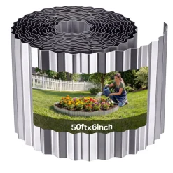 VEVOR Galvanized Steel Landscape Edging, 50 ft x 6 in Metal Edging for Landscaping with Gloves, Easy-to-Install Bendable Metal Strips, Heavy Duty Metal Garden Edge Border for Flower Bed, Yard Pathway