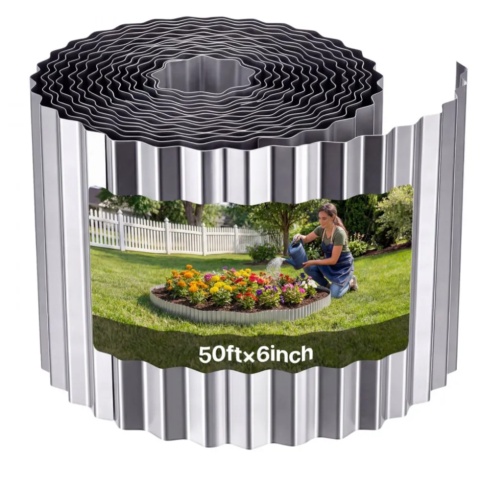VEVOR Galvanized Steel Landscape Edging, 50 ft x 6 in Metal Edging for Landscaping with Gloves, Easy-to-Install Bendable Metal Strips, Heavy Duty Metal Garden Edge Border for Flower Bed, Yard Pathway