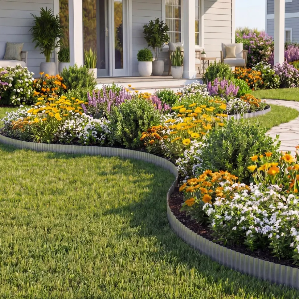 VEVOR Galvanized Steel Landscape Edging, 50 ft x 6 in Metal Edging for Landscaping with Gloves, Easy-to-Install Bendable Metal Strips, Heavy Duty Metal Garden Edge Border for Flower Bed, Yard Pathway