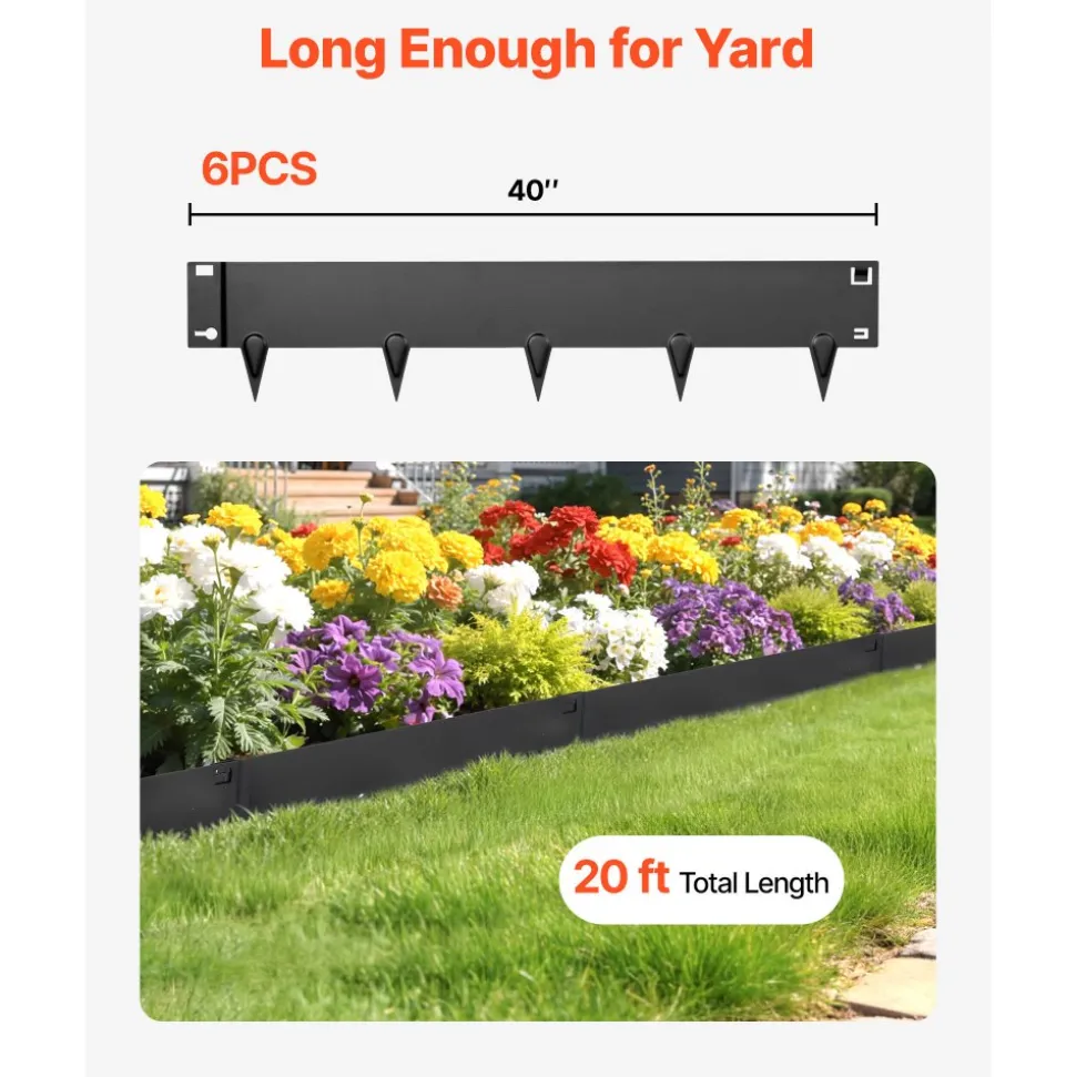 VEVOR Galvanized Steel Landscape Edging, 6-Pack 40 x 8.15 Inch Metal Edging for Landscaping with Gloves, Easy-to-Install, Heavy Duty Metal Garden Edge Border for Flower Bed, Yard Pathway