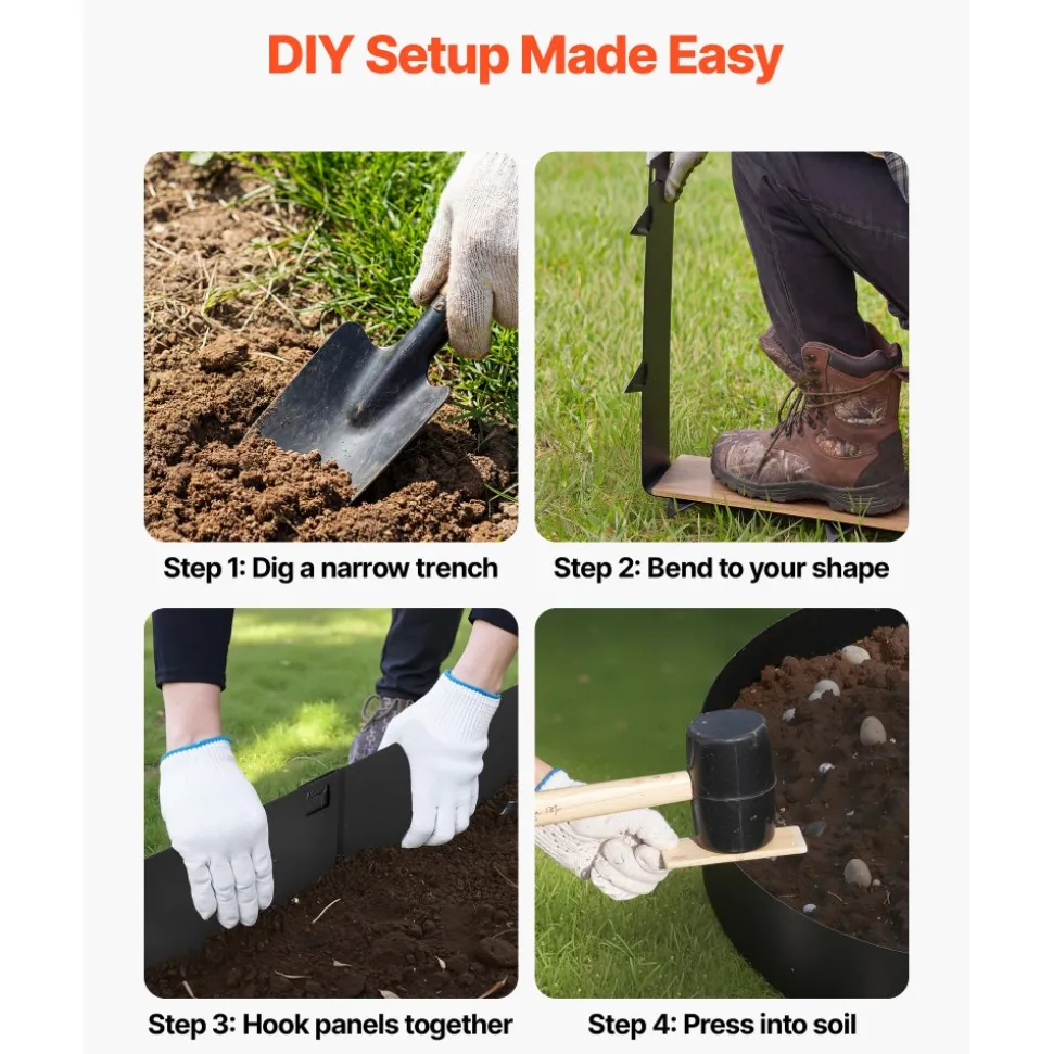 VEVOR Galvanized Steel Landscape Edging, 6-Pack 40 x 8.15 Inch Metal Edging for Landscaping with Gloves, Easy-to-Install, Heavy Duty Metal Garden Edge Border for Flower Bed, Yard Pathway