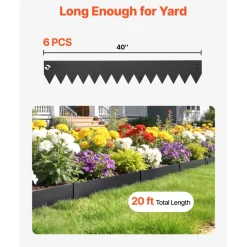 VEVOR Galvanized Steel Landscape Edging, 6-Pack 40 x 6 Inch Metal Edging for Landscaping with 6 Mounting Clips, Bendable Metal Garden Edge Border for Flower Bed, Yard Pathway, Black