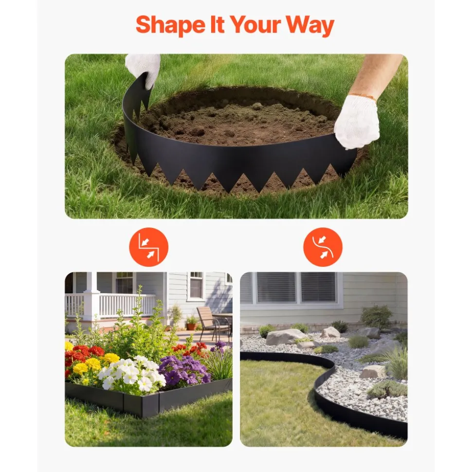 VEVOR Galvanized Steel Landscape Edging, 6-Pack 40 x 6 Inch Metal Edging for Landscaping with 6 Mounting Clips, Bendable Metal Garden Edge Border for Flower Bed, Yard Pathway, Black